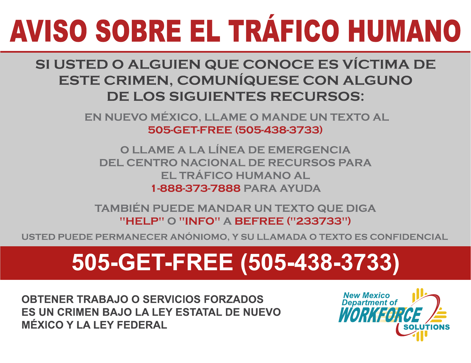 Spanish human trafficking notice poster