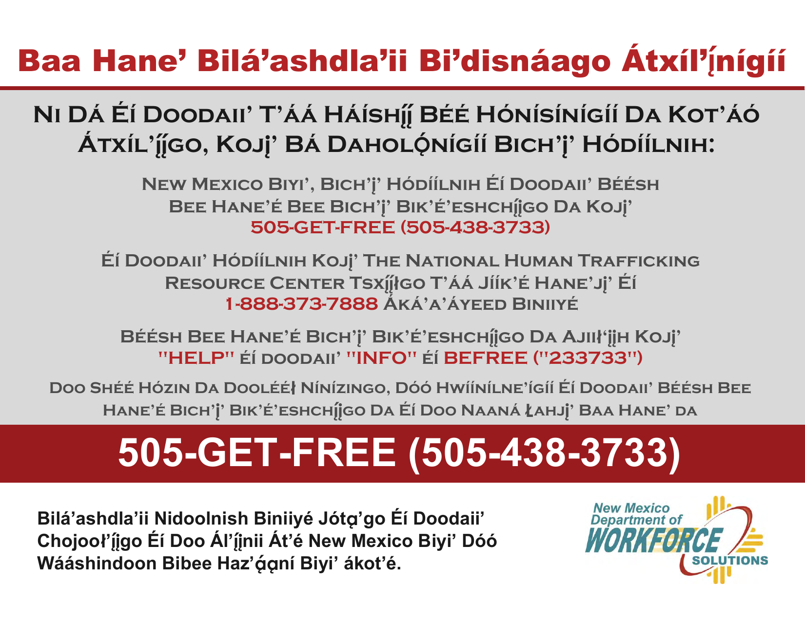 Navajo-language human trafficking notice poster